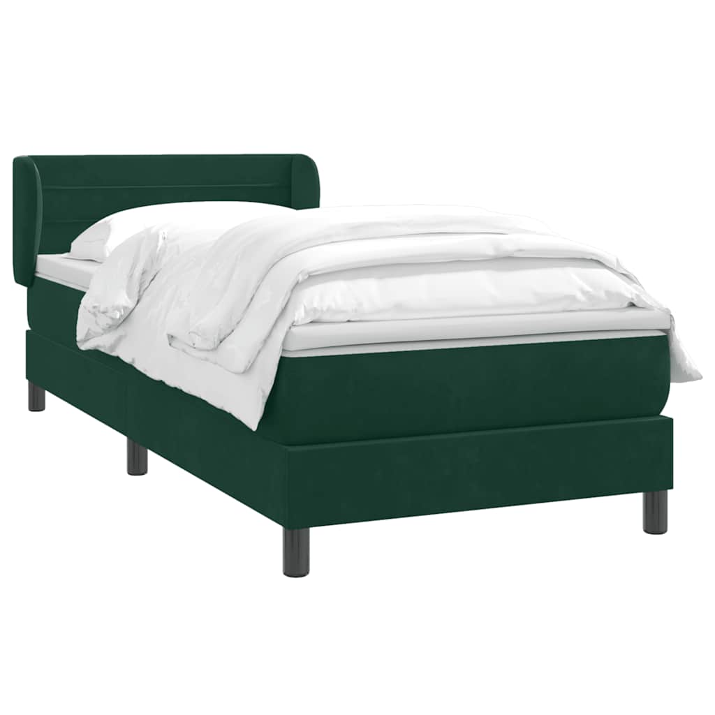 vidaXL Boxspringbett mit Matratze Dunkelgrün 90x210 cm Samt