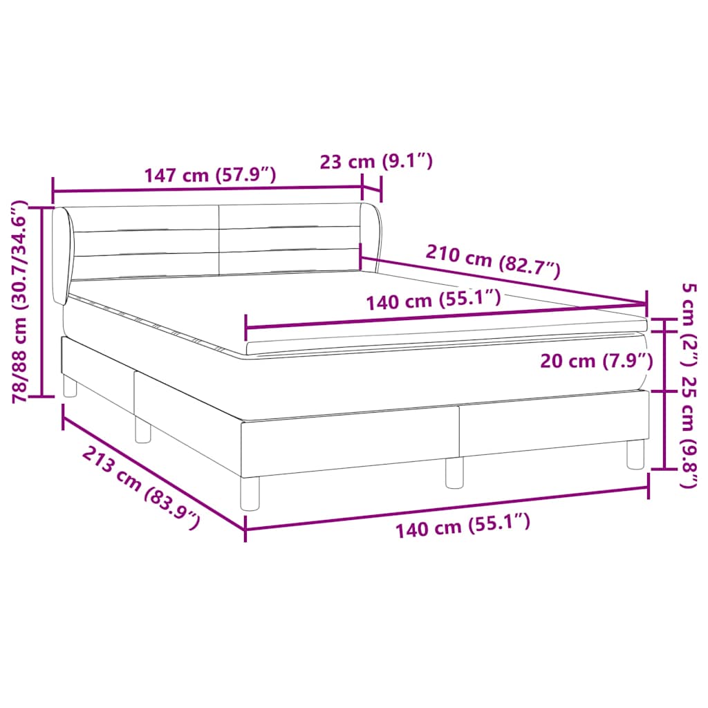 vidaXL Boxspringbett mit Matratze Hellgrau 140x210 cm Samt