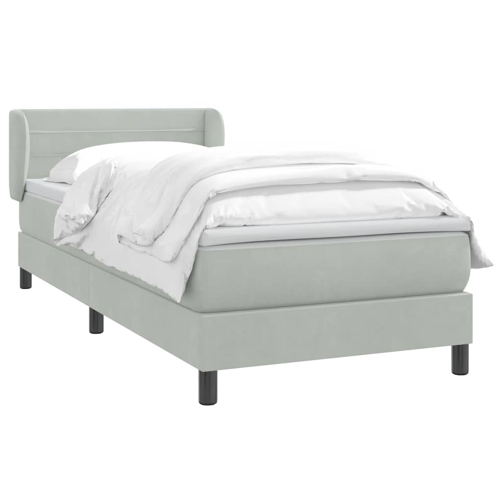 vidaXL Boxspringbett mit Matratze Hellgrau 90x220 cm Samt