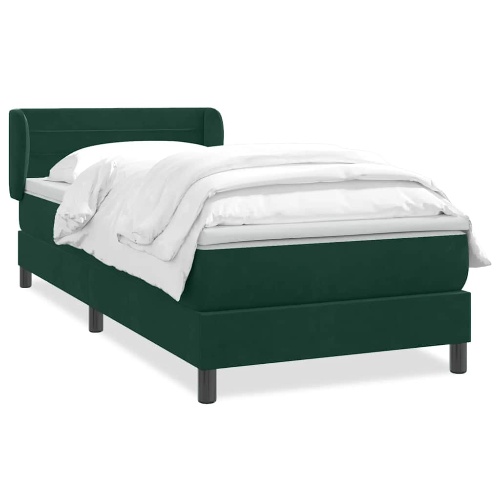 vidaXL Boxspringbett mit Matratze Dunkelgrün 100x220 cm Samt