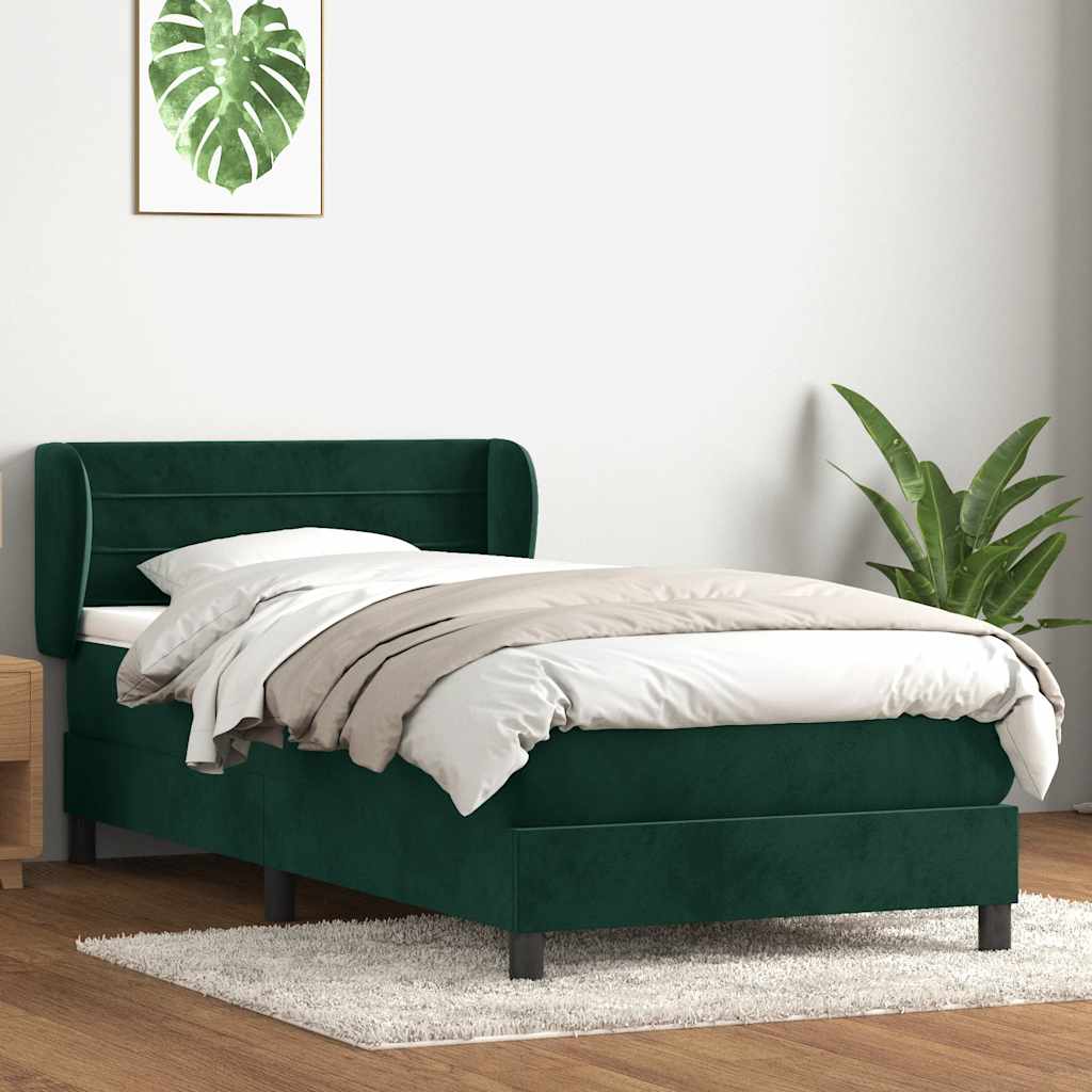 vidaXL Boxspringbett mit Matratze Dunkelgrün 100x220 cm Samt