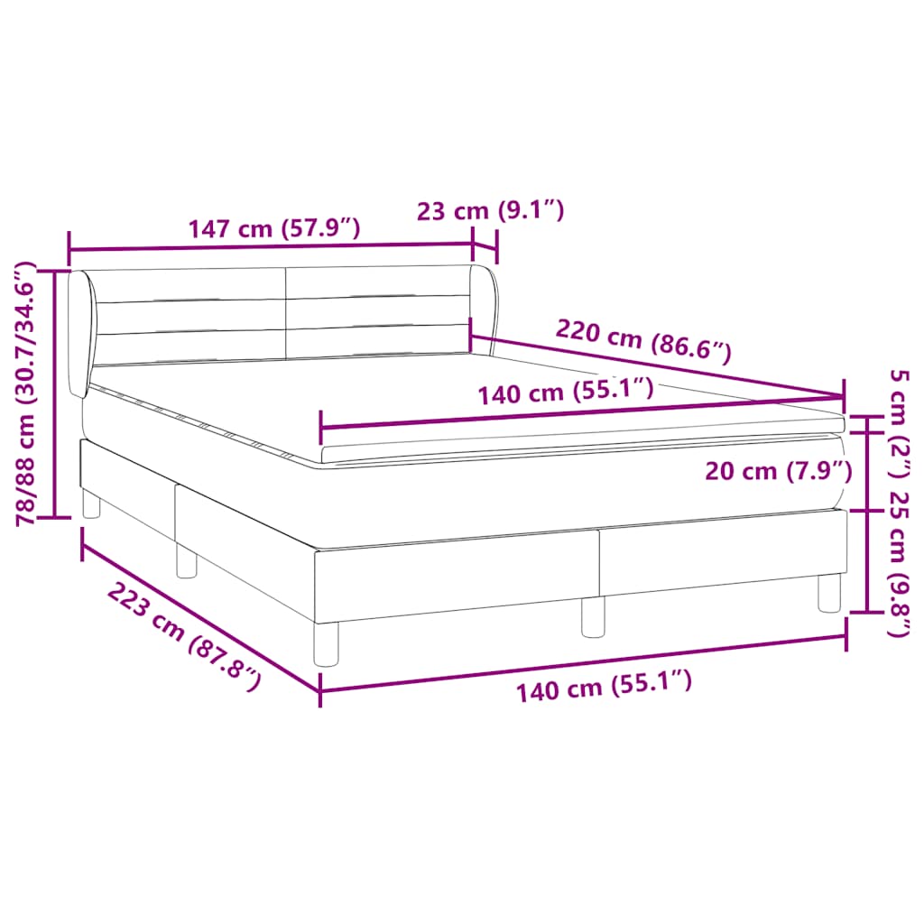 vidaXL Boxspringbett mit Matratze Schwarz 140x220 cm Samt