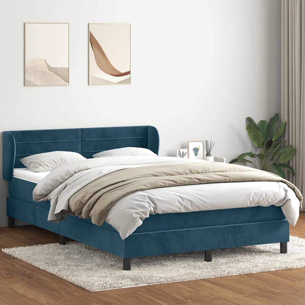 vidaXL Boxspringbett mit Matratze Dunkelblau 160x220 cm Samt