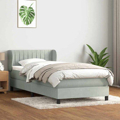 vidaXL Boxspringbett mit Matratze Hellgrau 90x210 cm Samt
