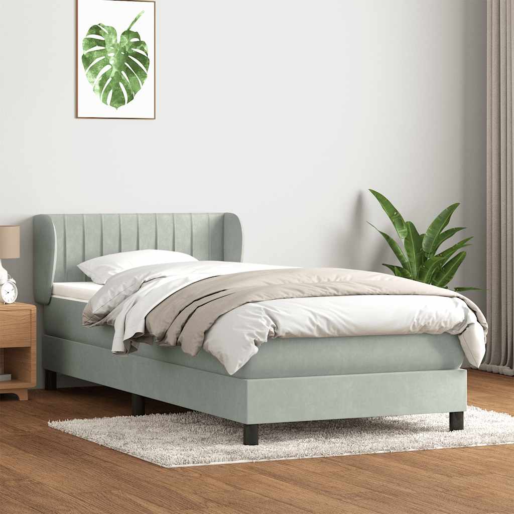 vidaXL Boxspringbett mit Matratze Hellgrau 100x210 cm Samt