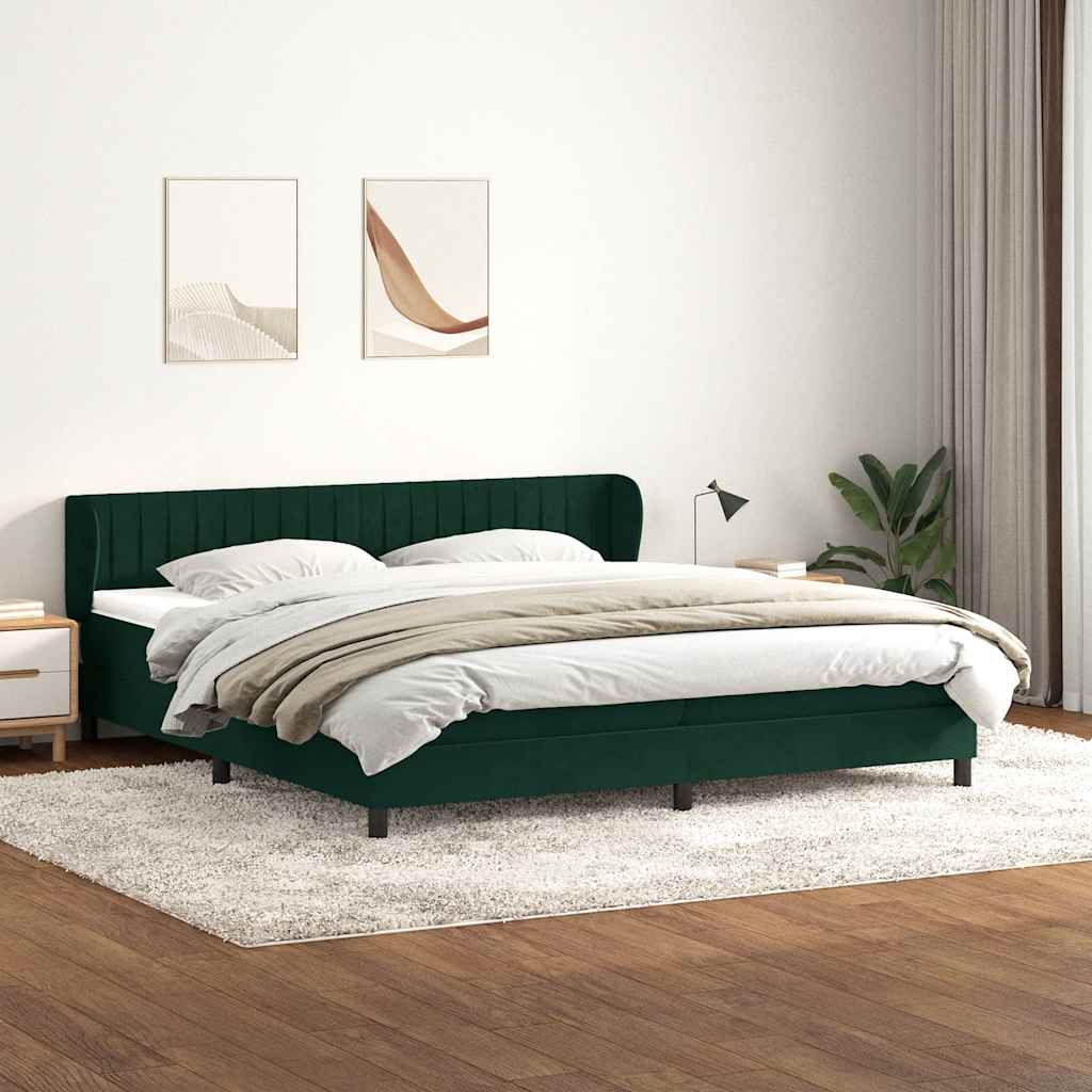 vidaXL Boxspringbett mit Matratzen Dunkelgrün 180x210 cm Samt