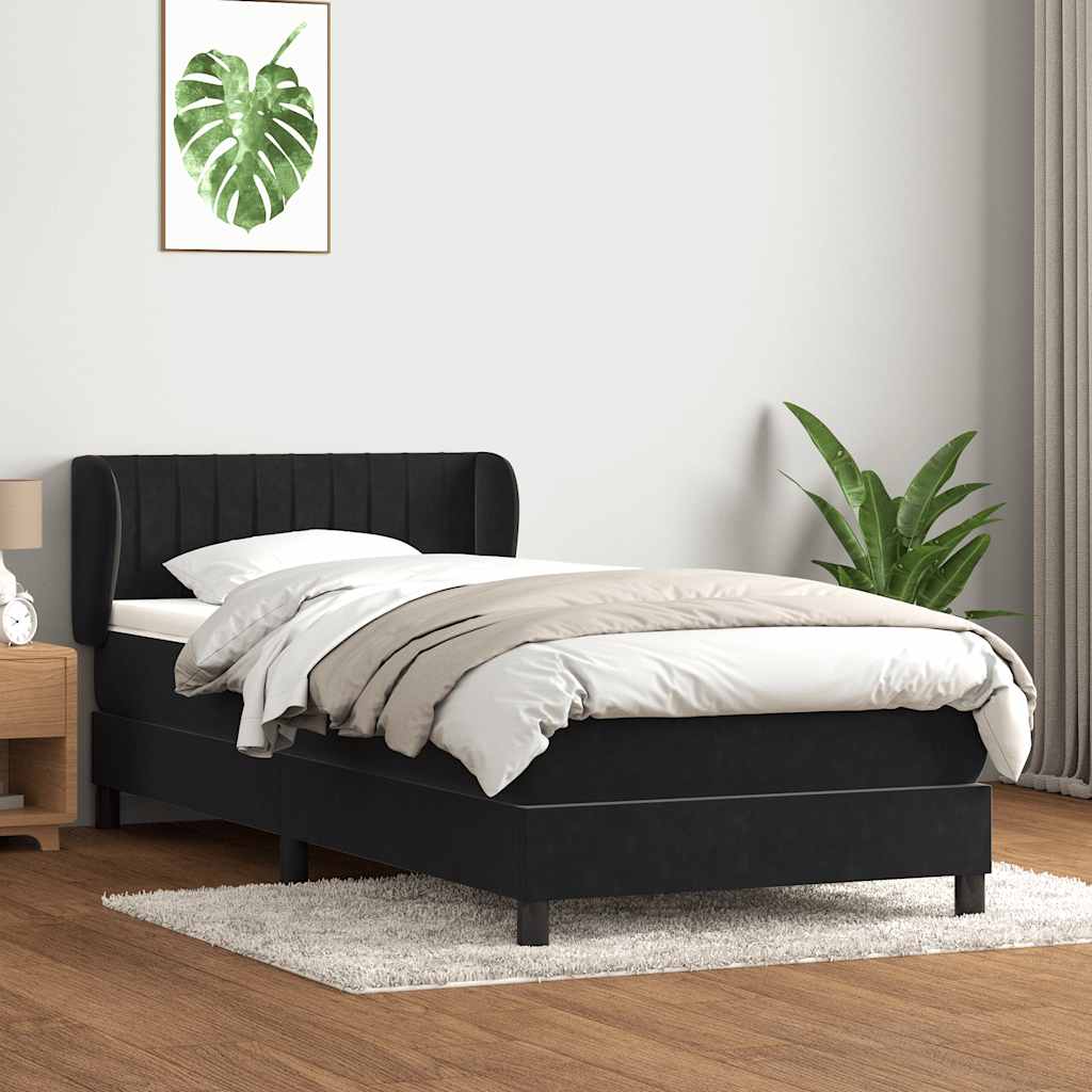 vidaXL Lit tapissier avec matelas Noir 90x220 cm Velours
