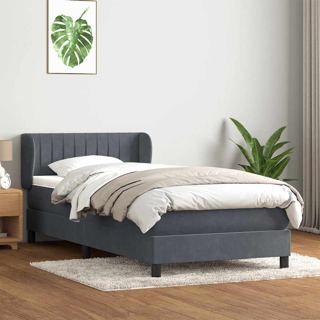 vidaXL Boxspringbett mit Matratze Dunkelgrau 100x220 cm Samt