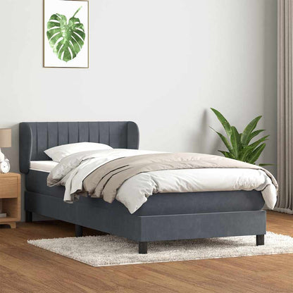 vidaXL Boxspringbett mit Matratze Dunkelgrau 100x220 cm Samt