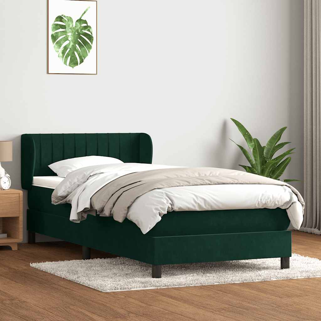 vidaXL Boxspringbett mit Matratze Dunkelgrün 100x220 cm Samt