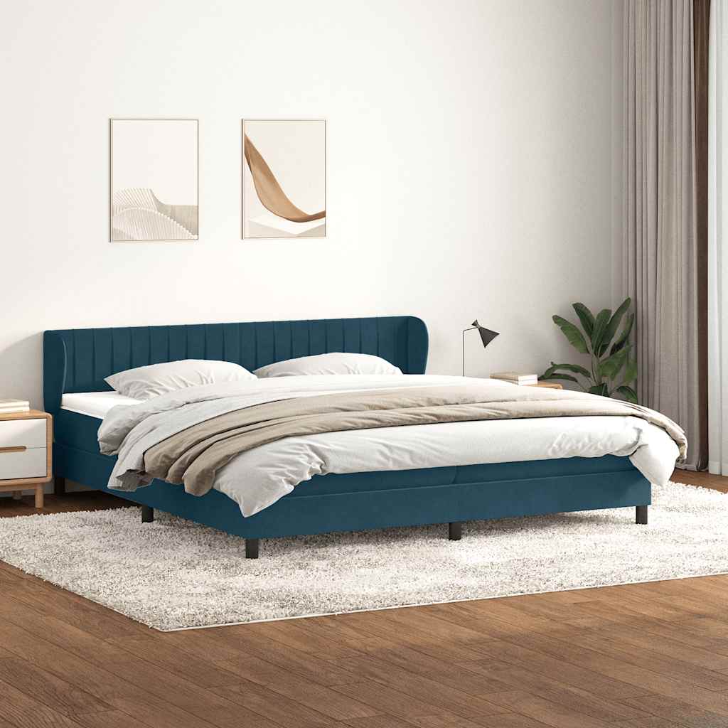 vidaXL Lit boxspring avec matelas bleu foncé 180x220 cm velours