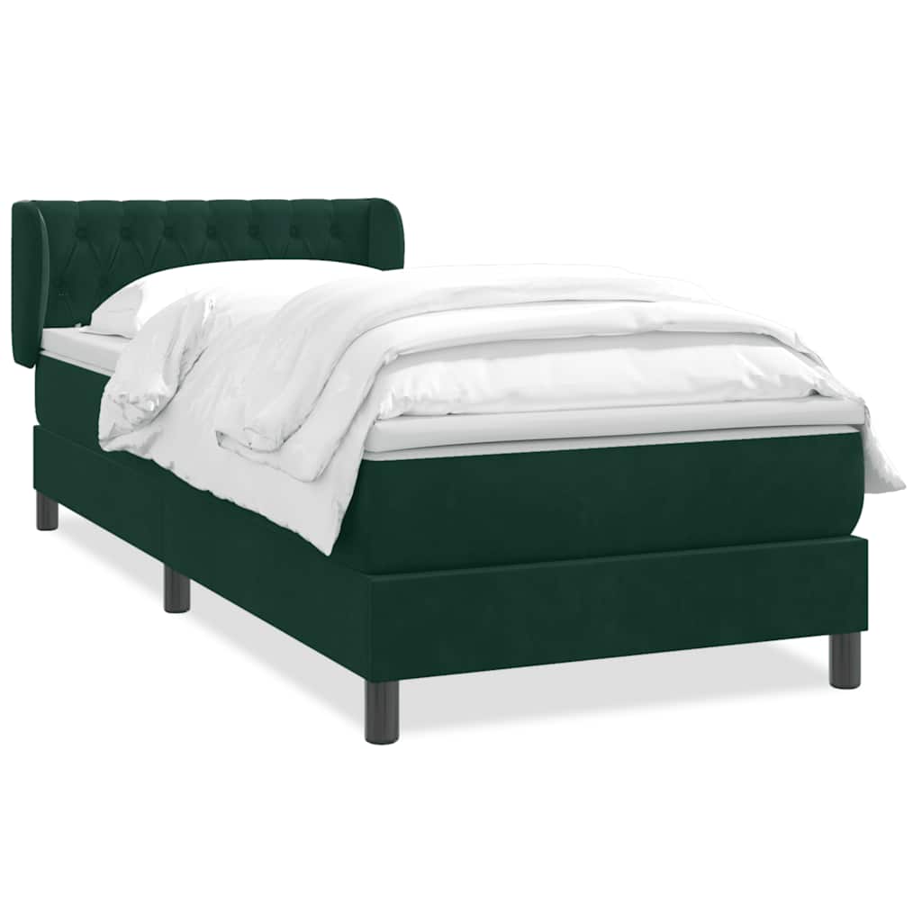 vidaXL Boxspringbett mit Matratze Dunkelgrün 80x210 cm Samt