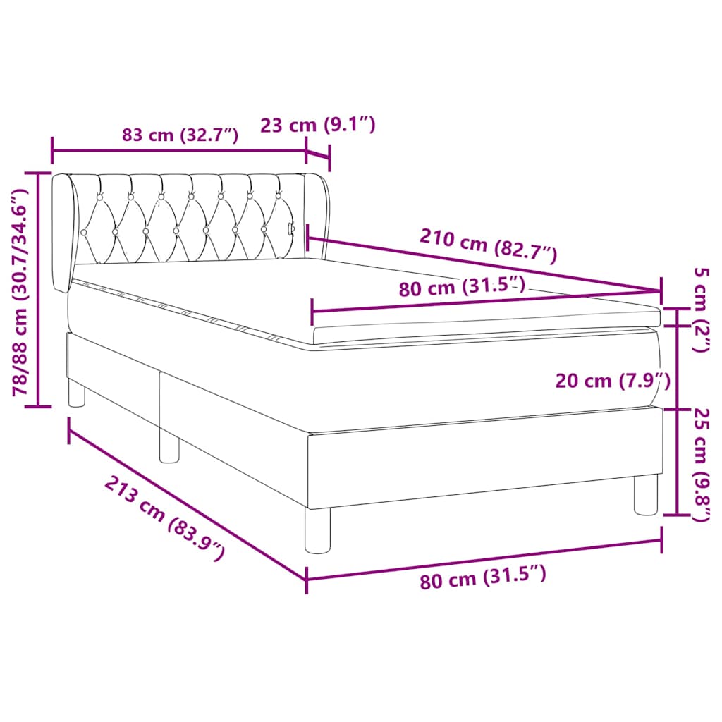 vidaXL Boxspringbett mit Matratze Dunkelblau 80x210 cm Samt