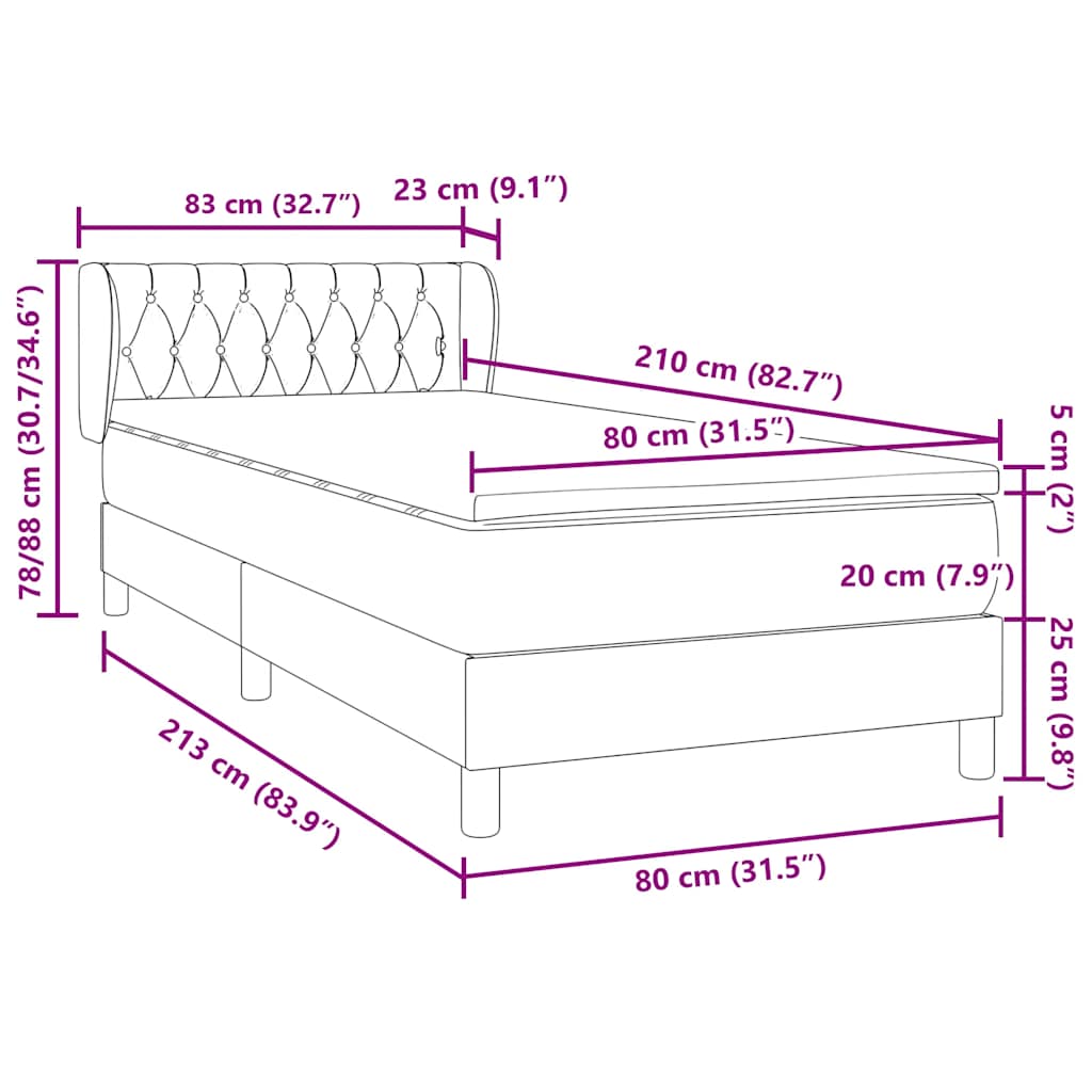 vidaXL Lit coffre avec matelas Rose 80x210 cm Velours