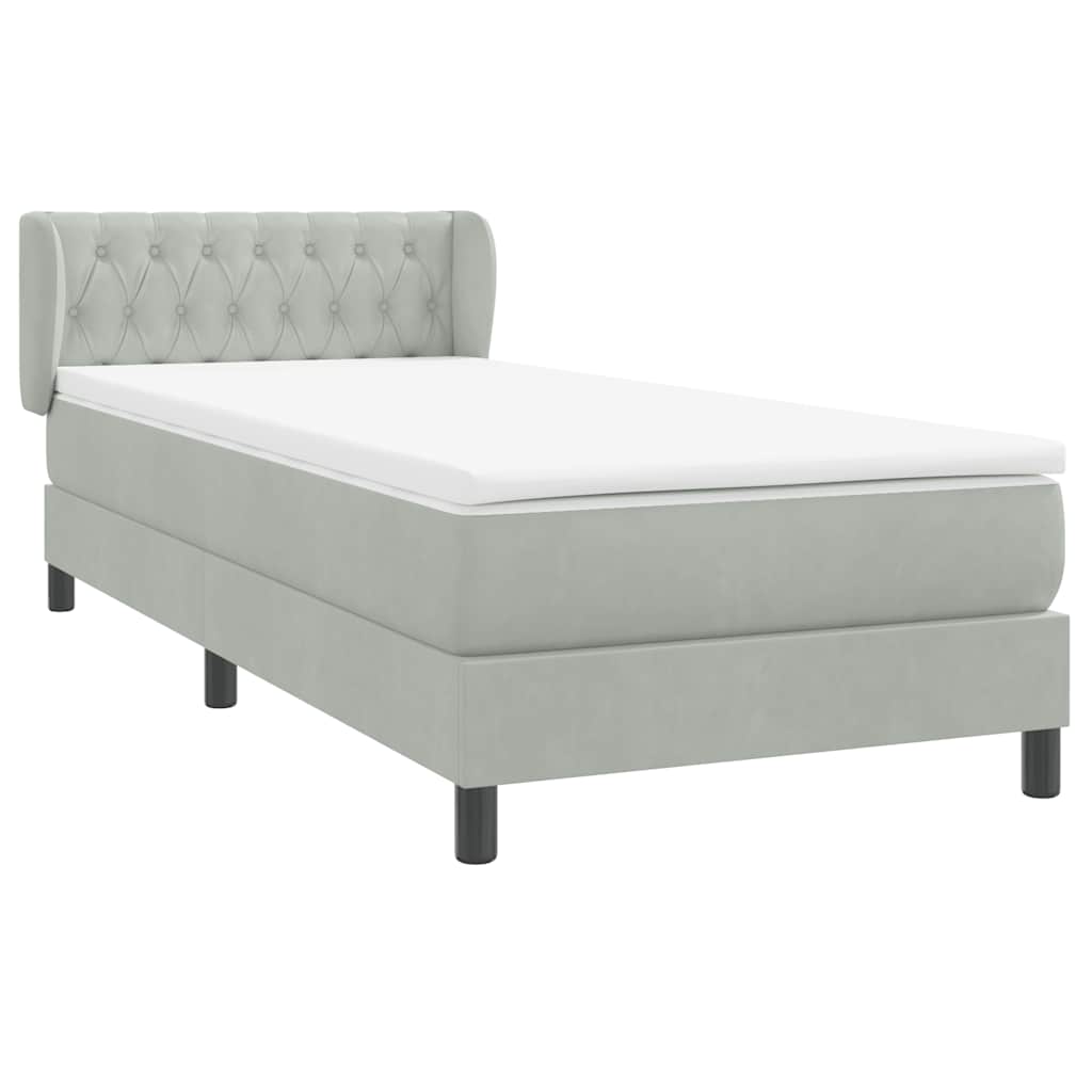 vidaXL Boxspringbett mit Matratze Hellgrau 90x210 cm Samt