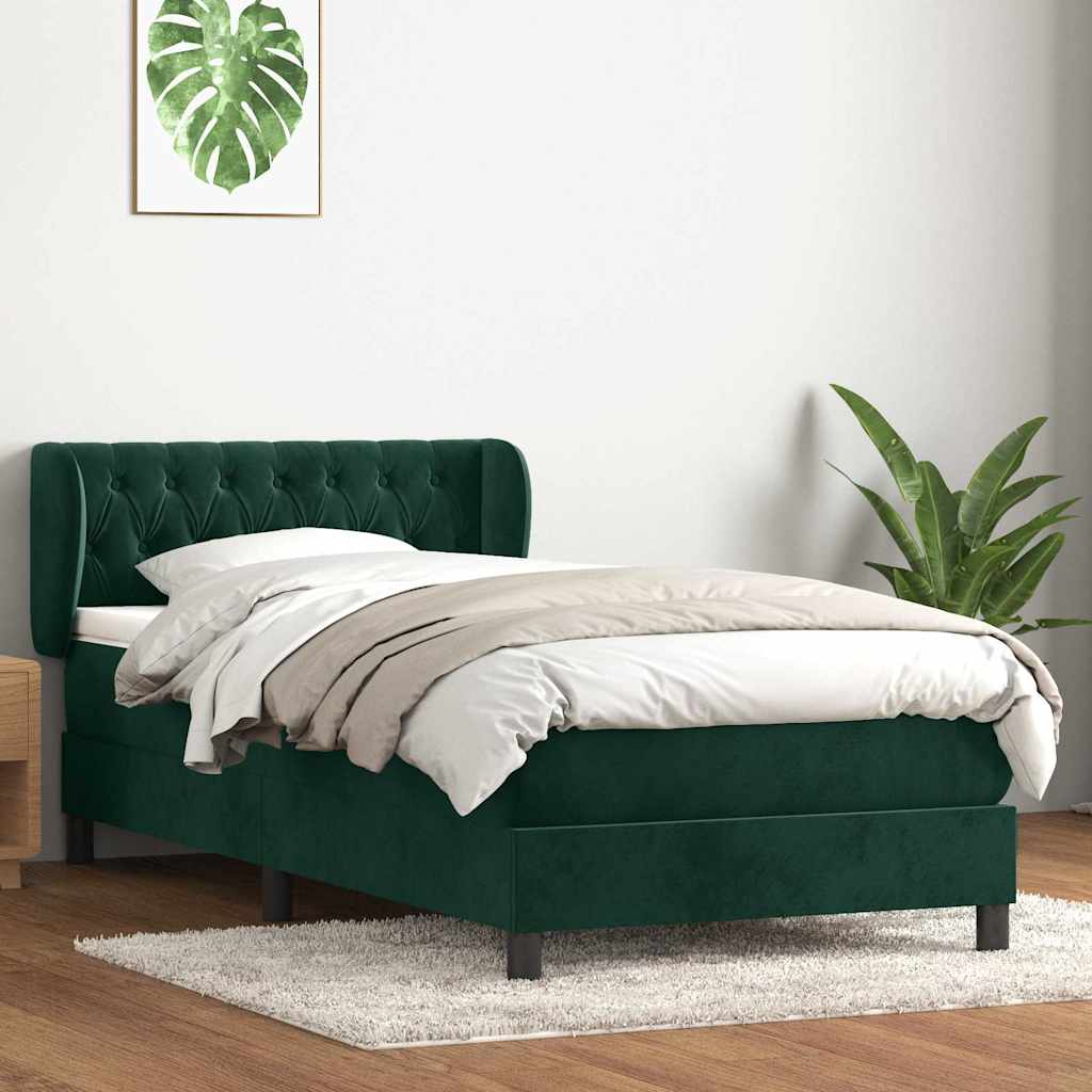 vidaXL Lit coffre avec matelas Vert foncé 90x210 cm Velours