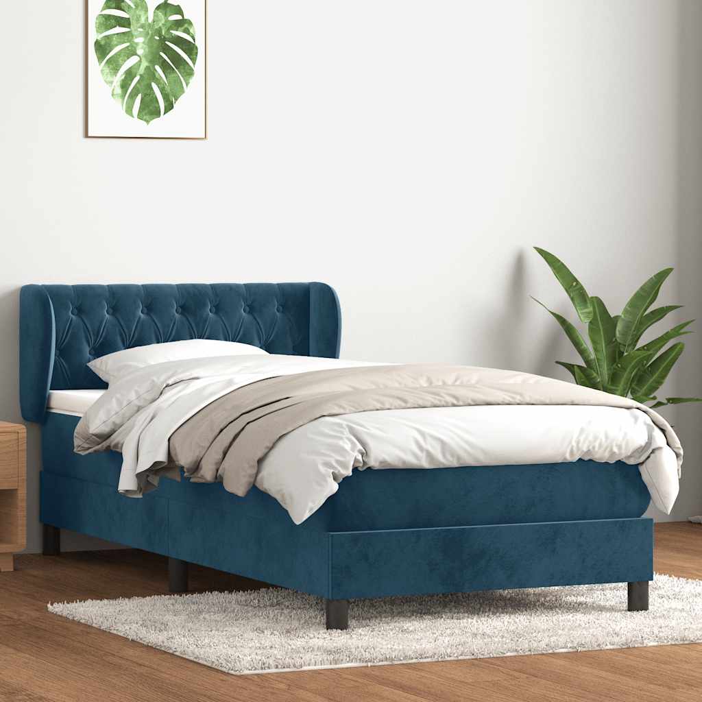 vidaXL Boxspringbett mit Matratze Dunkelblau 100x210 cm Samt