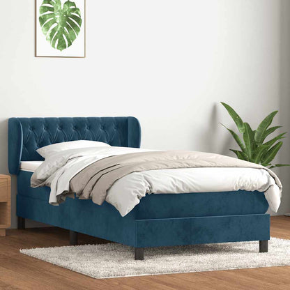 vidaXL Boxspringbett mit Matratze Dunkelblau 100x210 cm Samt