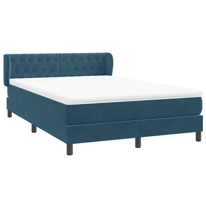 vidaXL Lit boxspring avec matelas bleu foncé 140x210 cm velours
