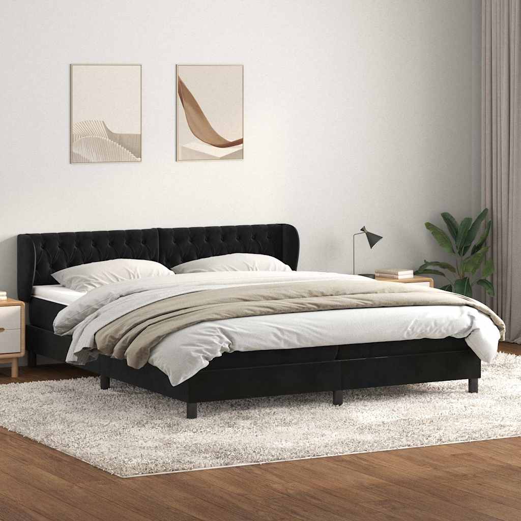 vidaXL Lit boxspring avec matelas Noir 180x210 cm Velours