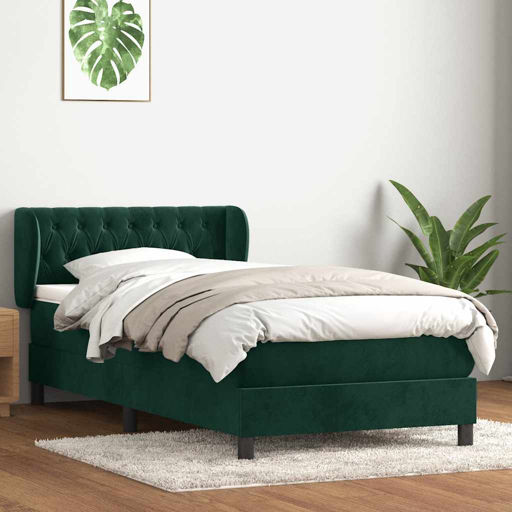 vidaXL Boxspringbett mit Matratze Dunkelgrün 90x220 cm Samt