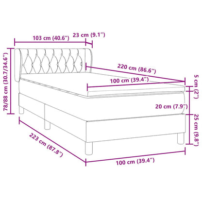 vidaXL Boxspringbett mit Matratze Dunkelgrau 100x220 cm Samt