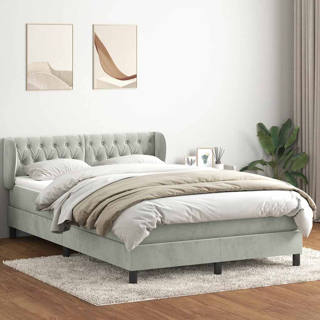 vidaXL Lit tapissier avec matelas Gris clair 140x220 cm Velours