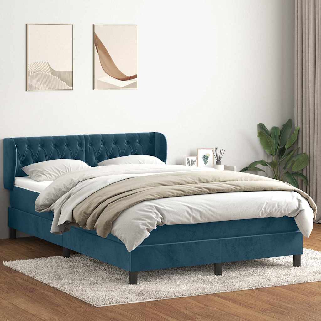 vidaXL Boxspringbett mit Matratze Dunkelblau 140x220 cm Samt