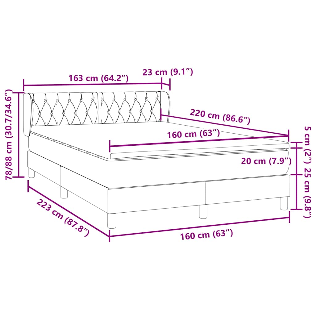 vidaXL Lit tapissier avec matelas Noir 160x220 cm Velours