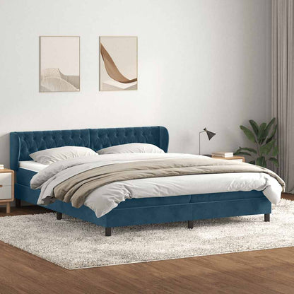 vidaXL Boxspringbett mit Matratzen Dunkelblau 180x220 cm Samt