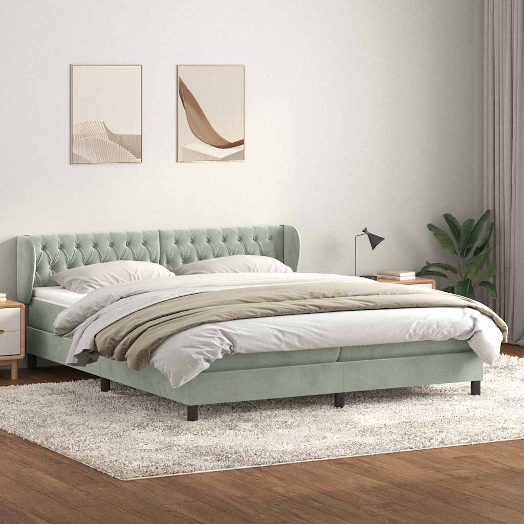 vidaXL Lit tapissier avec matelas Gris clair 200x220 cm Velours