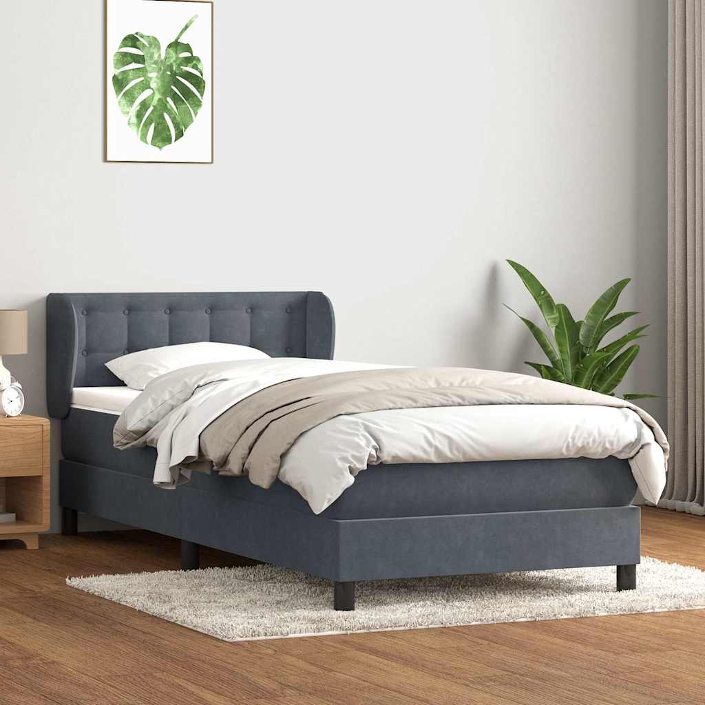 vidaXL Lit coffre avec matelas Gris foncé 90x210 cm Velours