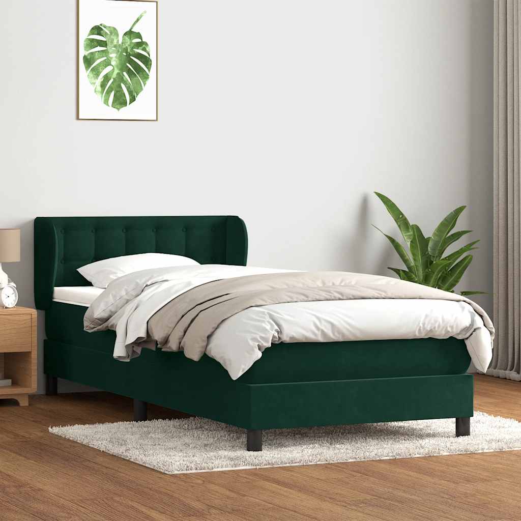 vidaXL Boxspringbett mit Matratze Dunkelgrün 90x210 cm Samt
