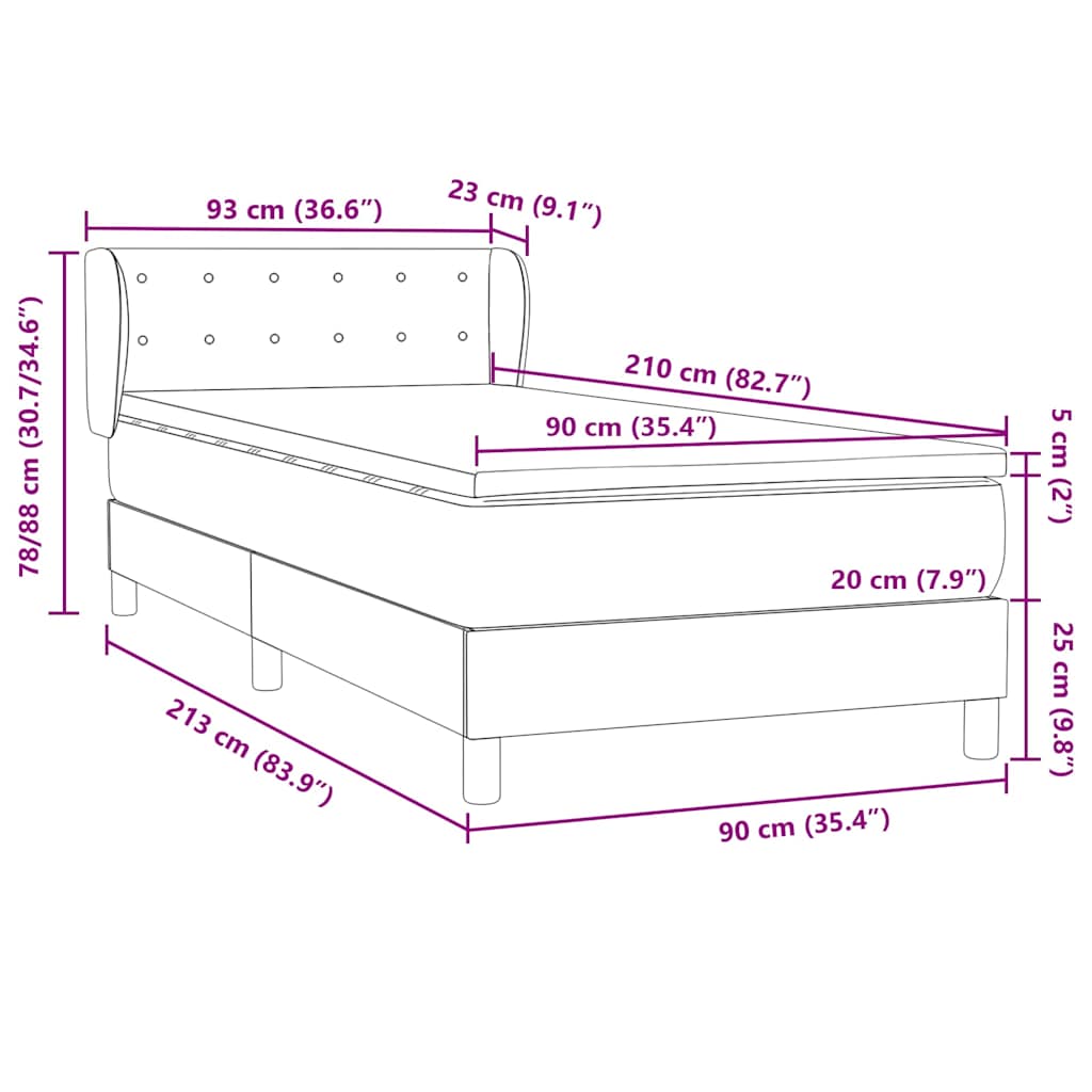 vidaXL Boxspringbett mit Matratze Rosa 90x210 cm Samt
