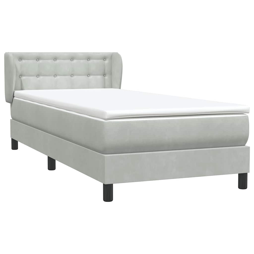 vidaXL Boxspringbett mit Matratze Hellgrau 100x210 cm Samt