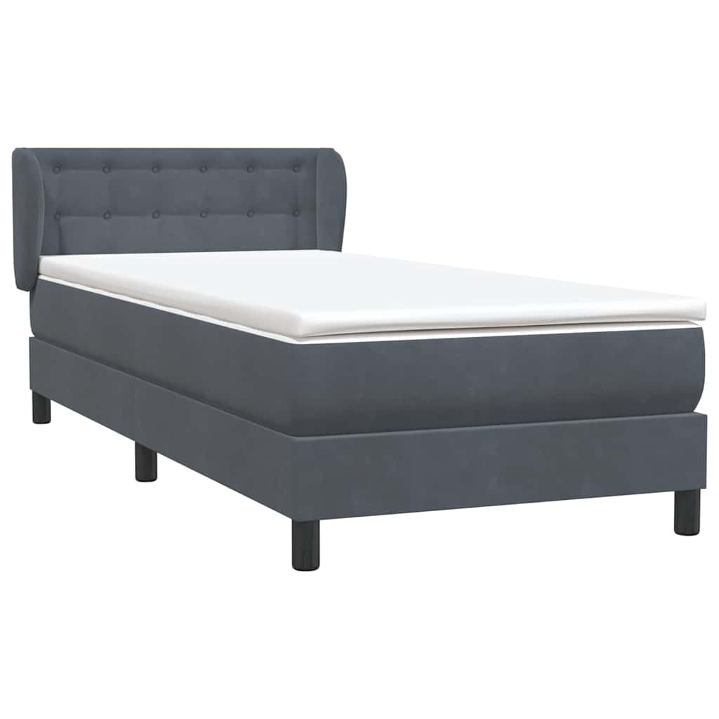vidaXL Boxspringbett mit Matratze Dunkelgrau 100x210 cm Samt