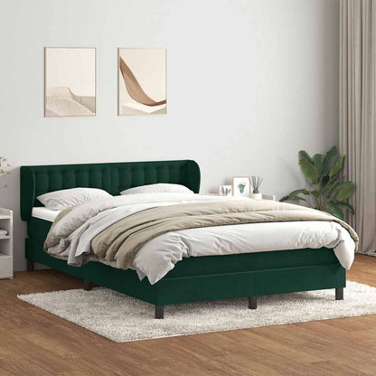 vidaXL Boxspringbett mit Matratze Dunkelgrün 140x210 cm Samt