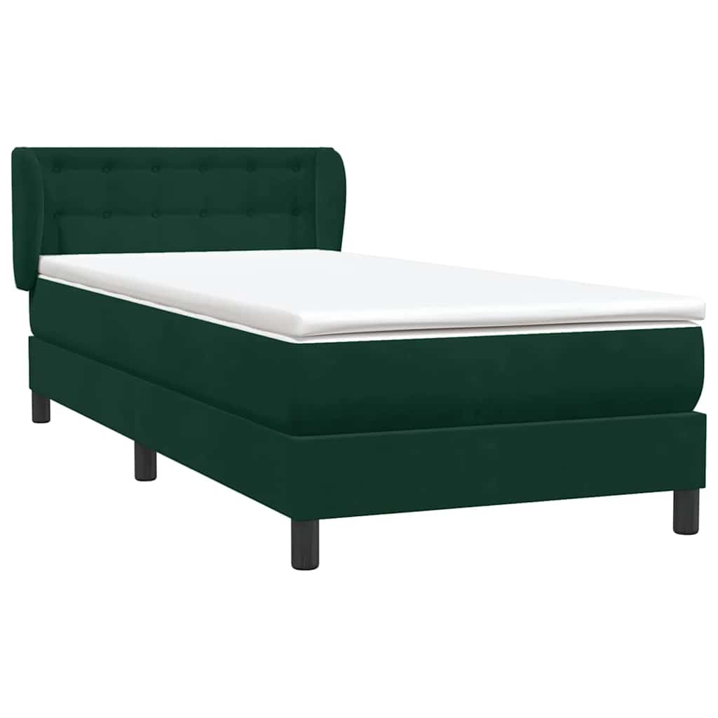 vidaXL Boxspringbett mit Matratze Dunkelgrün 90x220 cm Samt