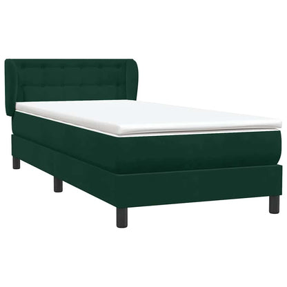 vidaXL Boxspringbett mit Matratze Dunkelgrün 90x220 cm Samt