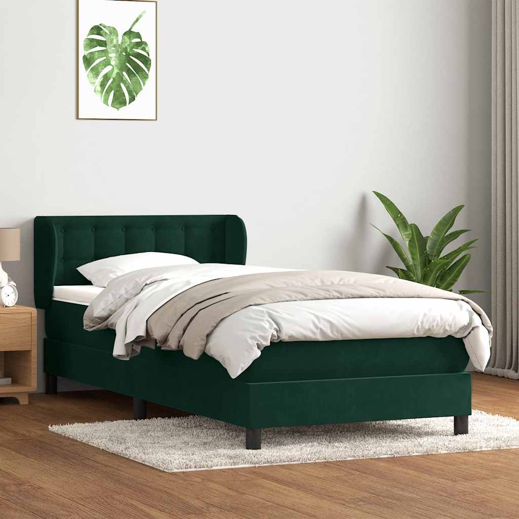 vidaXL Boxspringbett mit Matratze Dunkelgrün 90x220 cm Samt