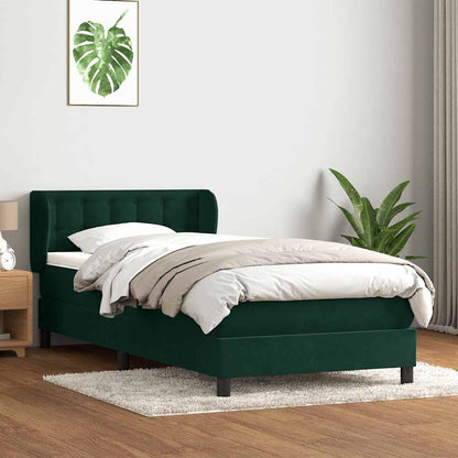 vidaXL Boxspringbett mit Matratze Dunkelgrün 90x220 cm Samt