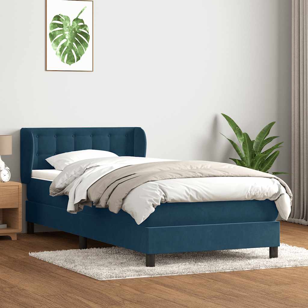 vidaXL Lit coffre avec matelas Bleu foncé 90x220 cm Velours