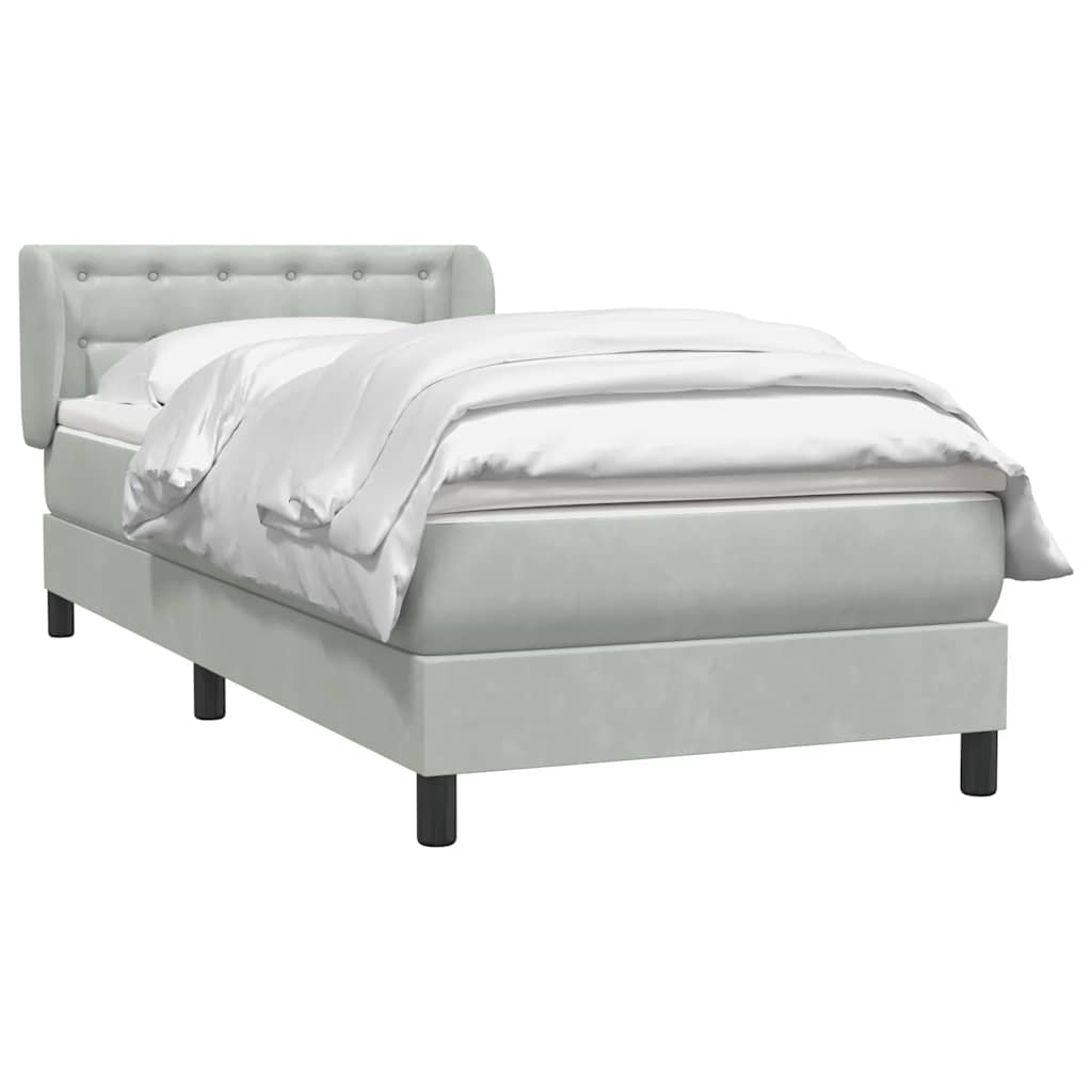 vidaXL Boxspringbett mit Matratze Hellgrau 100x220 cm Samt