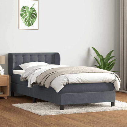 vidaXL Boxspringbett mit Matratze Dunkelgrau 100x220 cm Samt