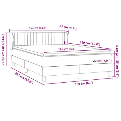 vidaXL Boxspringbett mit Matratze Hellgrau 160x220 cm Samt