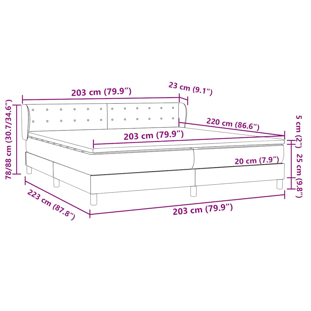 vidaXL Boxspringbett mit Matratzen Schwarz 200x220 cm Samt