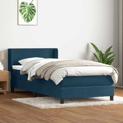 vidaXL Boxspringbett mit Matratze Dunkelblau 90x210 cm Samt
