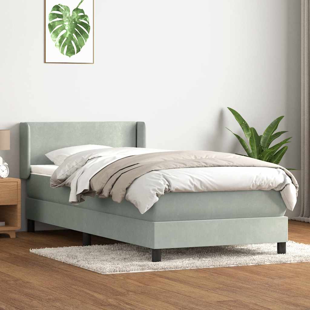 vidaXL Boxspringbett mit Matratze Hellgrau 100x210 cm Samt