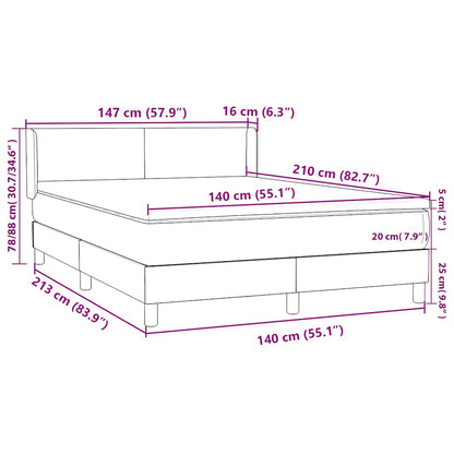 vidaXL Boxspringbett mit Matratze Hellgrau 140x210 cm Samt