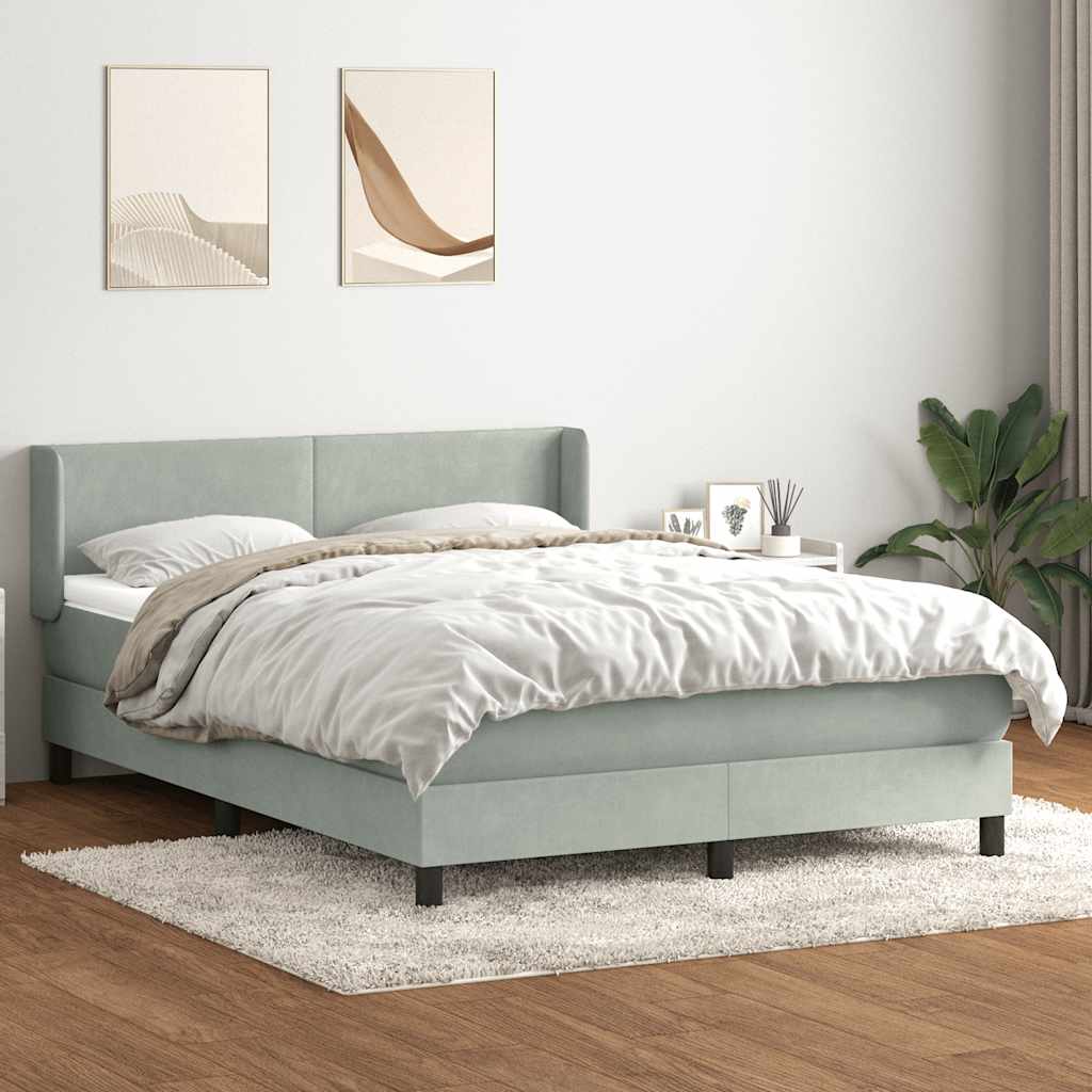 vidaXL Boxspringbett mit Matratze Hellgrau 160x210 cm Samt
